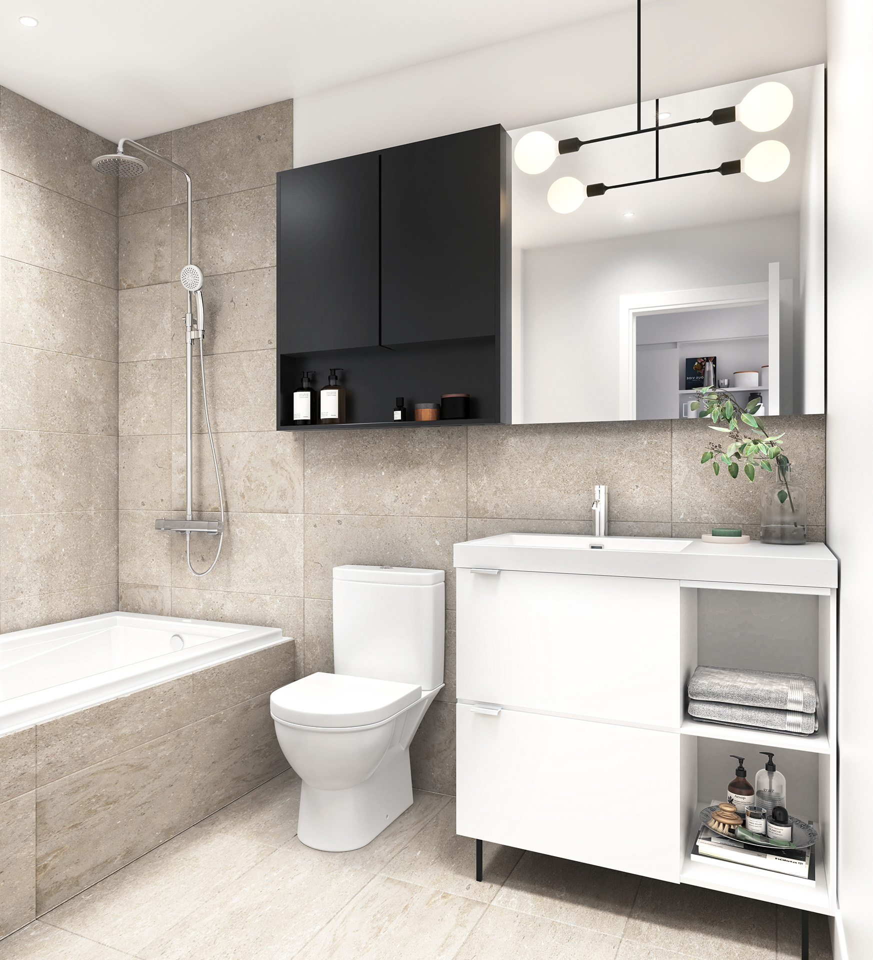 La salle de bain d'Esplanade Cartier avec les choix de finition "Misty"