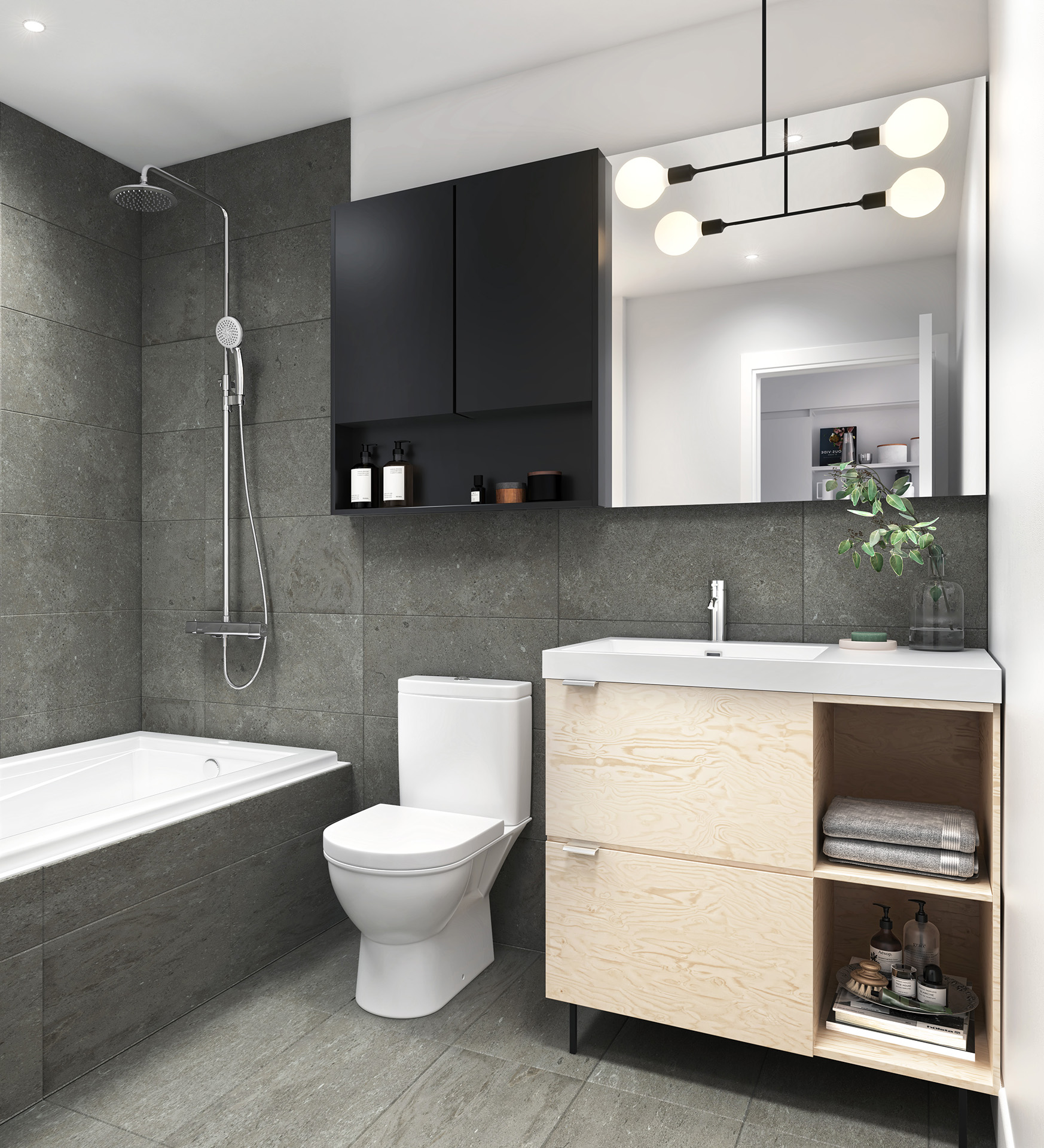 La salle de bain d'Esplanade Cartier avec les choix de finition "Avoine"