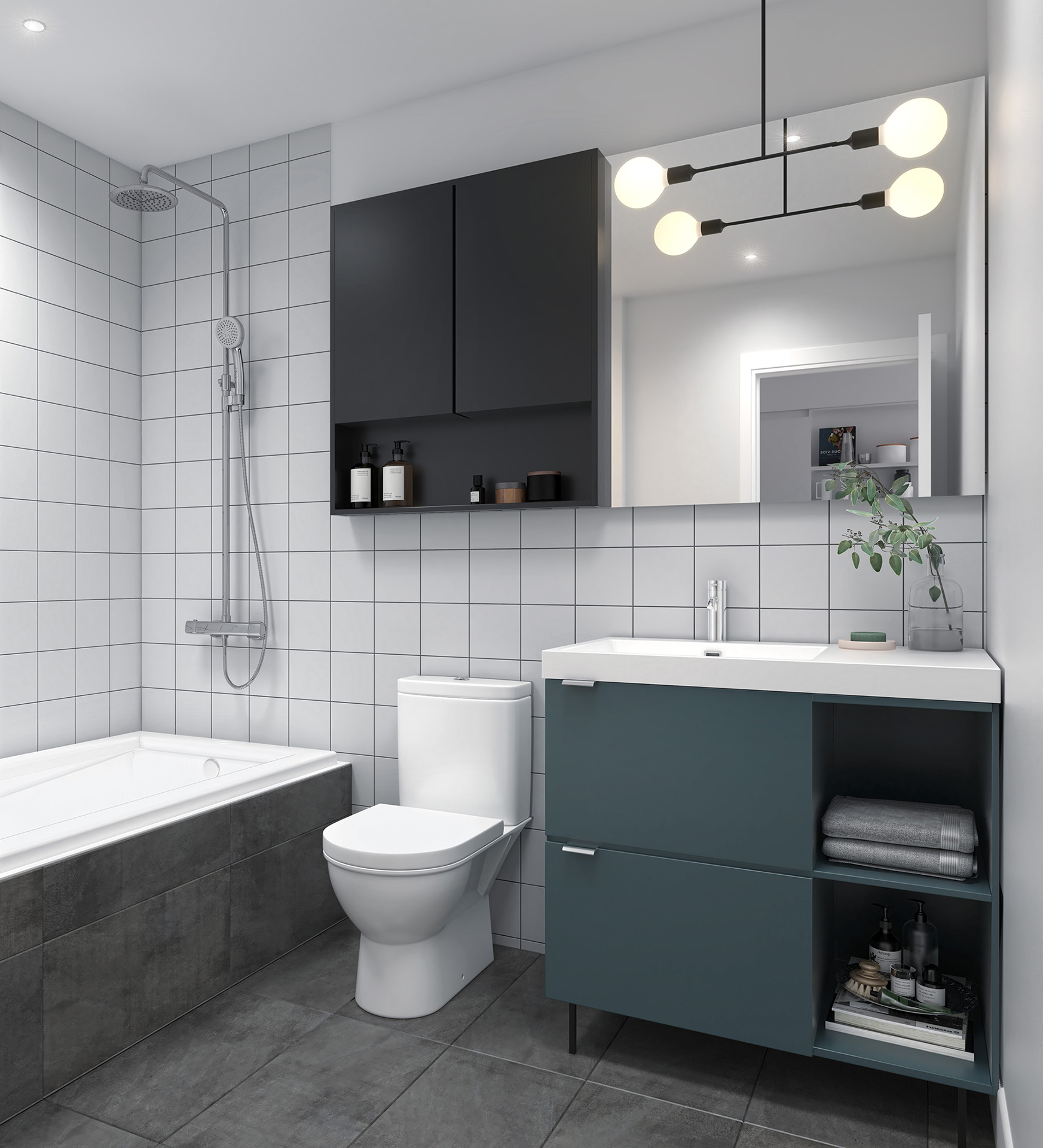 La salle de bain d'Esplanade Cartier avec les choix de finition "Fjord"