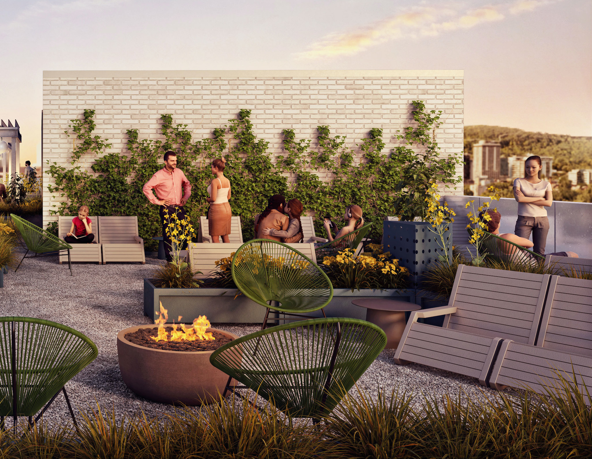 Terrasses aménagées avec du mobilier urbain et tendance